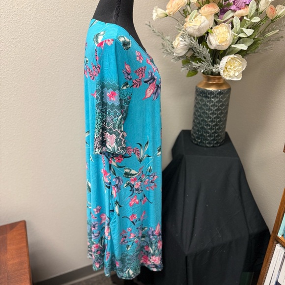 Tee for the Soul Coastal Craze Turquoise Floral Dress 3X - Picture 4 of 7